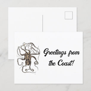 Bruine oceaan Octopus nautische Natuur Kunst Briefkaart