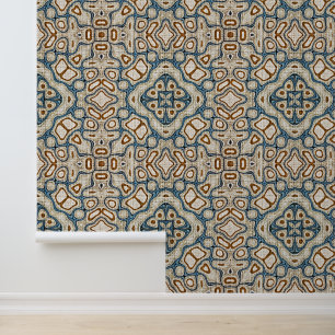 Bruine Oker Blauwgroen Blauw Hip Bohemian Bali Art Behang