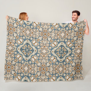 Bruine Oker Blauwgroen Blauwe Hip Tribe Art Fleece Deken