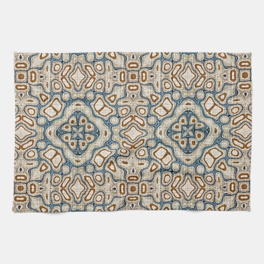 Bruine Oker Blauwgroen Blauwe Hip Tribe Art Theedoek (Horizontaal)