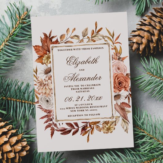  bruine oranje bladeren wintertrouwerij kaart