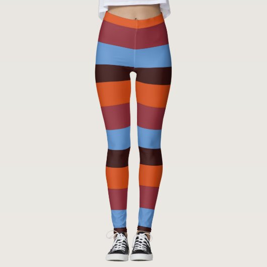 Bruine, Oranje & Blauwe Strepen leggings (Voorkant)