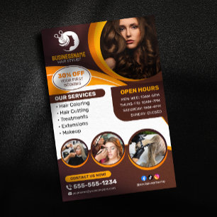 Bruine Oranje Kapper Kapsalon Make-up salon Flyer