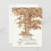 Bruine oude eik boom bewaar de datum briefkaarten