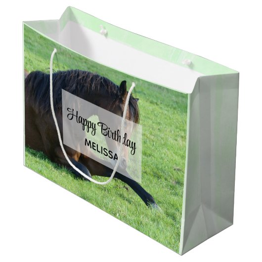 bruine paarden die in de Grass Birthday zijn gela Groot Cadeauzakje (Voorkant Gekanteld)