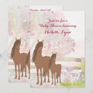 Bruine Paarden en Bloemen Baby shower Uitnodigen Kaart