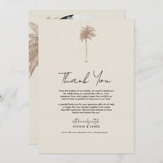 Bruine Palm Tree Beach bruiloft Dank u Kaart (Voorkant / Achterkant)