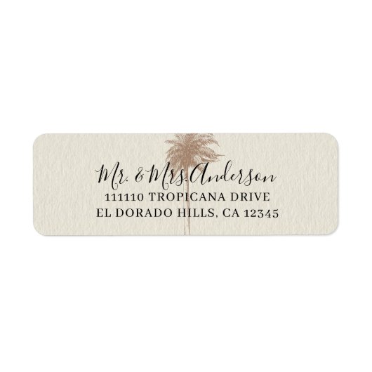 Bruine Palm Tree Beach bruiloft Etiket (Voorkant)