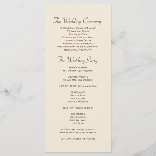 Bruine Palm Tree Tropical Wedding Programma (Achterkant)