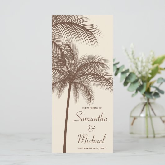 Bruine Palm Tree Tropical Wedding Programma (Staand voorkant)