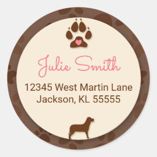 Bruine Paw Print met Roze voor het adres van de Ho Ronde Sticker