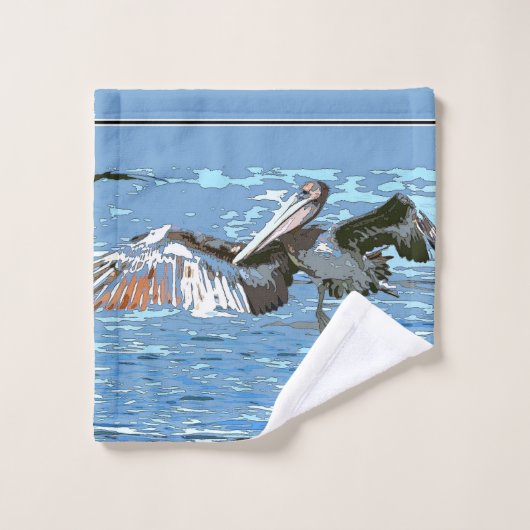 Bruine pelicaanse vogelvangerset, wilde oceaanhand bad handdoek (Wasdoekje)