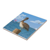 Bruine Pelican op de Post Tile Tegeltje (Zijkant)