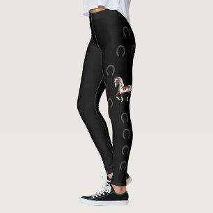Bruine Pinto Cartoon Dravend Paard & Hoefijzers Leggings