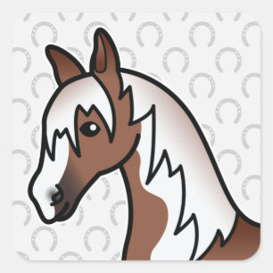 Bruine Pinto Cartoon Paardenhoofd Vierkante Sticker