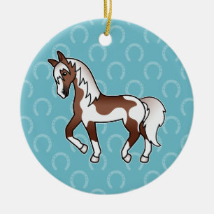 Bruine Pinto Dravende Tekenfilm Paard Keramisch Ornament