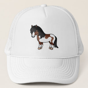 Bruine Pinto Shetland Pony Cartoon Illustratie Trucker Pet