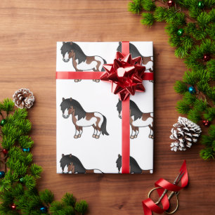 Bruine Pinto Shetlandpony Cartoonpony Patroon Cadeaupapier
