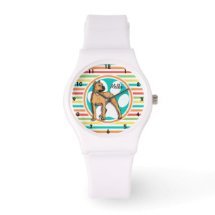 Bruine pitbull; Heldere regenboogstrepen Horloge