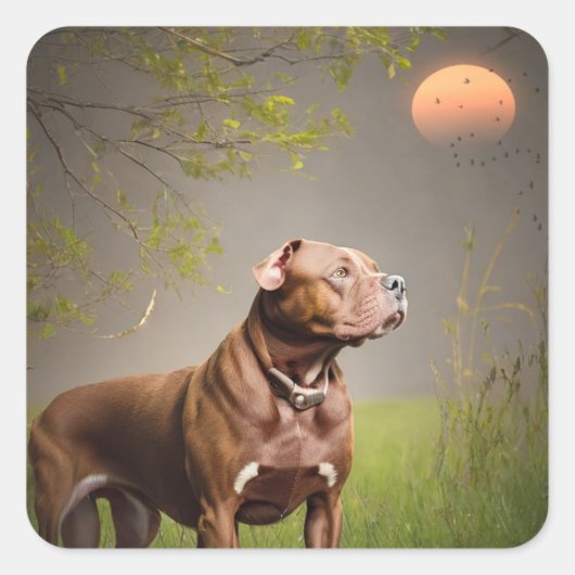 Bruine Pitbull  Vierkante Sticker (Voorkant)