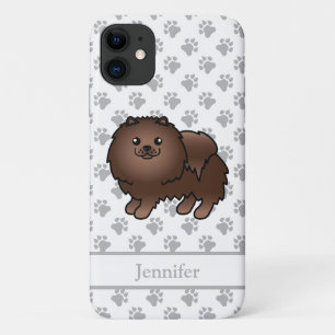 Bruine Pomeranian Lieve Cartoon Hond & Naam iPhone 11 Hoesje
