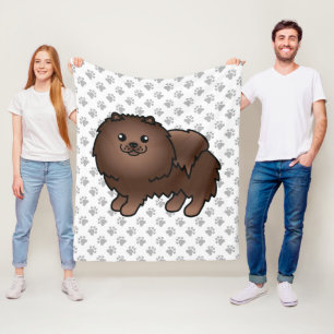 Bruine Pomeranian Lieve Cartoon Hond & Pootjes Fleece Deken