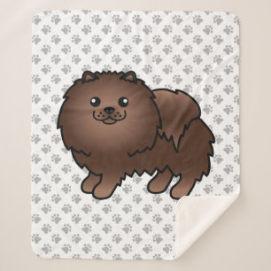 Bruine Pomeranian Schattige Cartoon Hond & Pootjes Sherpa Deken