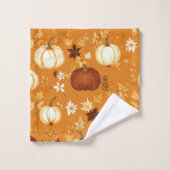 Bruine pompoen Bloemen Herfst en Herfst Patroon Bad Handdoek (Wasdoekje)