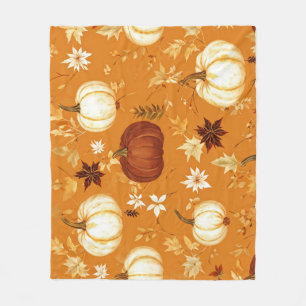 Bruine pompoen Bloemen Herfst en Herfst Patroon Fleece Deken