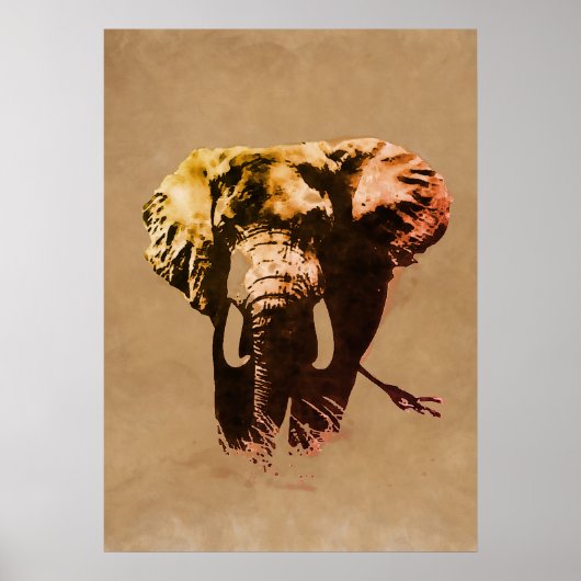 Bruine Pop Art Olifant Ink Paint Poster (Voorkant)