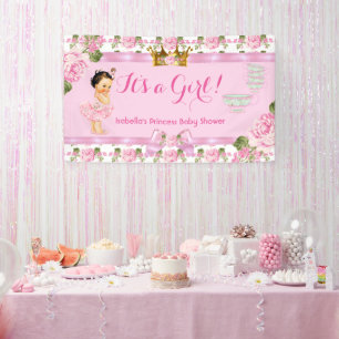 Bruine Prinses Baby Shower Roze Rozen Thee Feestje Spandoek