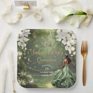 Bruine Prinses en Kikker Sage Groene Quinceanera 1 Papieren Bordje