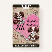 Bruine Puppy Hond Roze Poot & Hart Verjaardag VIP Badge (Voorkant)