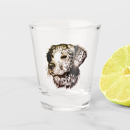 Bruine Puppy Schets Shot Glas (Voorkant)