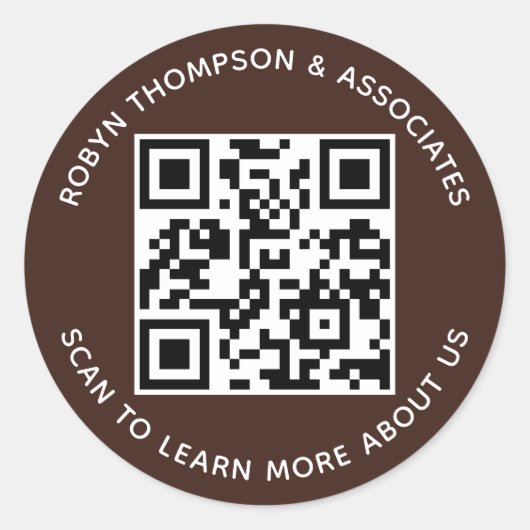 Bruine QR Code Stickers Aangepaste Bedrijfsnaam Ro (Voorkant)