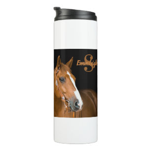 Bruine Quarter Horse Foto Monogram Naam Initiaal Thermosbeker