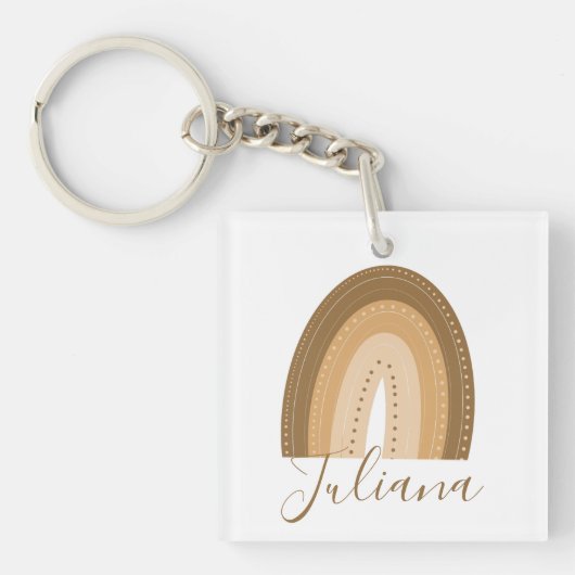 Bruine Regenboog Doodle Script Naam Sleutelhanger (Voorkant)