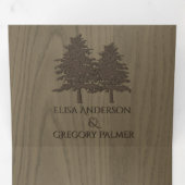 Bruine reliëfbomen op sepia hout winter bruiloft drieluik uitnodiging (Binnenzijde eerst)