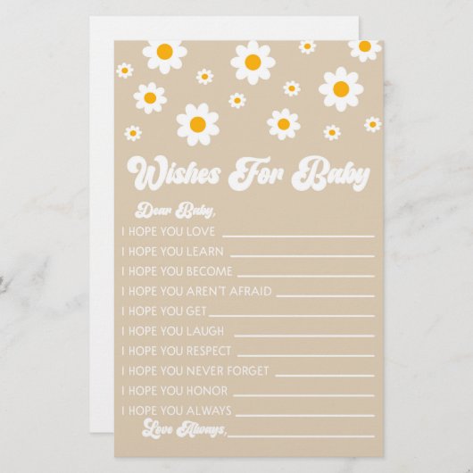 Bruine Retro Daisy wensen voor Baby shower activit Briefpapier (Voorkant / Achterkant)