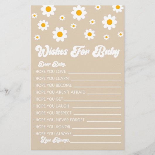 Bruine Retro Daisy wensen voor Baby shower activit Briefpapier (Voorkant)