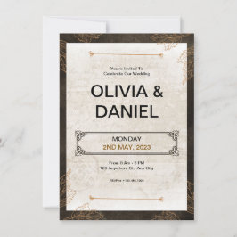 Bruine  Retro Huwelijksuitnodiging Kaart
