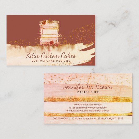Bruine rode Floral Cake Logo voor Baker Visitekaartje (Voorkant / Achterkant)