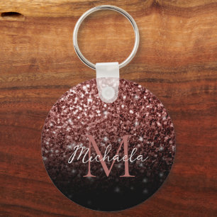 Bruine rode vlek Glitter sparkles Monogram Sleutelhanger