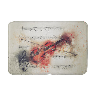 Bruine Roest Crème Aquarel Viool Bladmuziek Badmat
