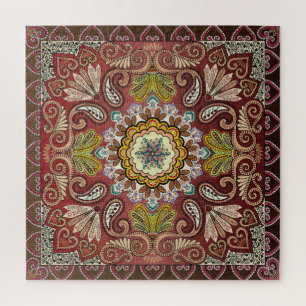 Bruine roestige gele bruine paisley bandana patroo legpuzzel