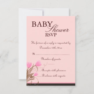 Bruine & Roze Bloemige Design Baby Shower RSVP Kaa Kaartje