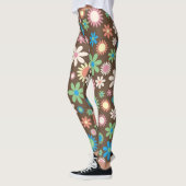 Bruine, roze en blauwe retro Flowers Leggings (Links)