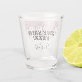 Bruine roze glittersparels bruid ze zei ja naam shot glas (Achterkant)