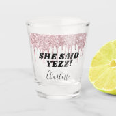 Bruine roze glittersparels bruid ze zei ja naam  shot glas (Voorkant)