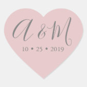 bruine roze monogram hartelegante bruiloft hart sticker (Voorkant)